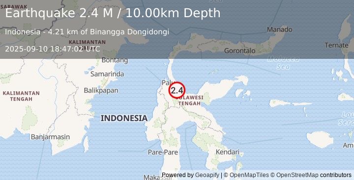 Earthquake Sulawesi, Indonesia (2.4 M) (2025-09-10 18:47:02 UTC)