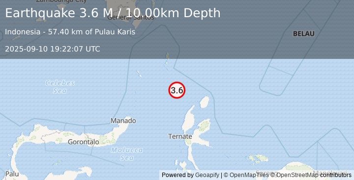 Earthquake Northern Molucca Sea (3.6 M) (2025-09-10 19:22:07 UTC)