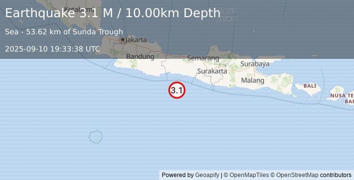 Earthquake Java, Indonesia (3.1 M) (2025-09-10 19:33:40 UTC)