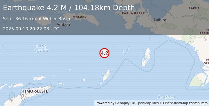 Earthquake Banda Sea (4.2 M) (2025-09-10 20:22:08 UTC)