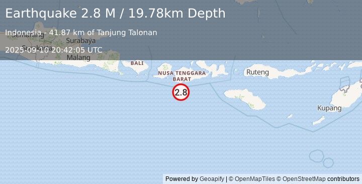 Earthquake Sumbawa Region, Indonesia (2.8 M) (2025-09-10 20:42:05 UTC)