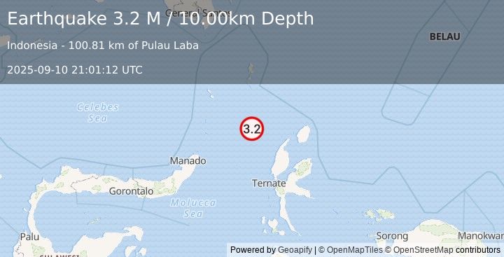 Earthquake Northern Molucca Sea (3.2 M) (2025-09-10 21:01:12 UTC)