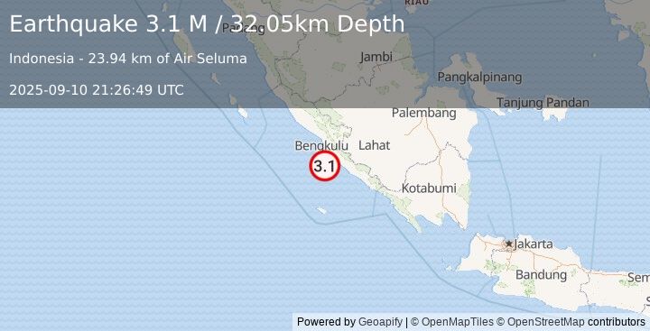 Earthquake Southern Sumatra, Indonesia (3.1 M) (2025-09-10 21:26:49 UTC)