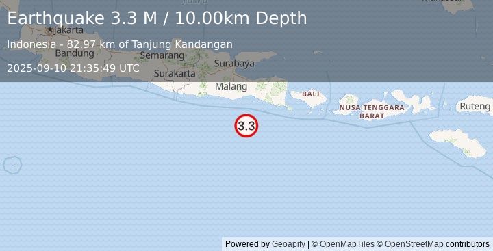 Earthquake South of Java, Indonesia (3.3 M) (2025-09-10 21:35:49 UTC)
