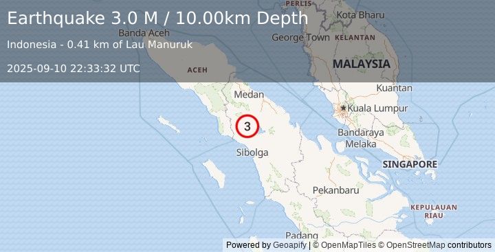 Earthquake Northern Sumatra, Indonesia (3.0 M) (2025-09-10 22:33:32 UTC)
