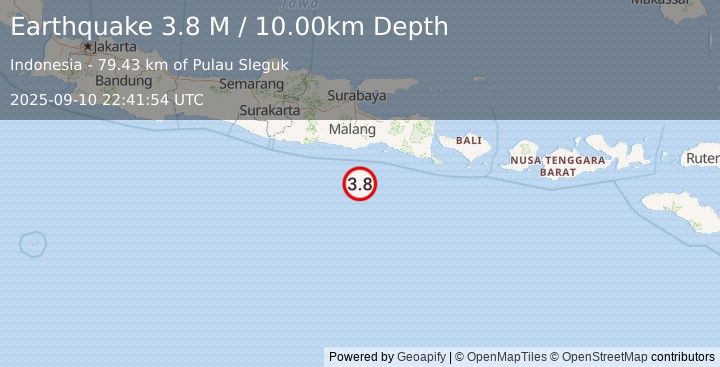 Earthquake South of Java, Indonesia (3.8 M) (2025-09-10 22:41:53 UTC)