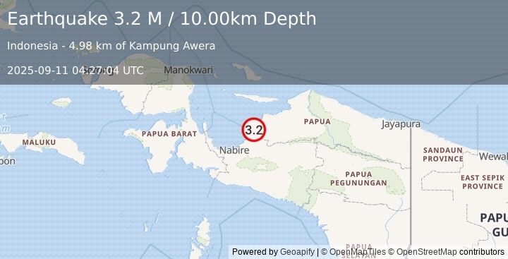 Earthquake West Papua Region, Indonesia (3.2 M) (2025-09-11 04:27:04 UTC)