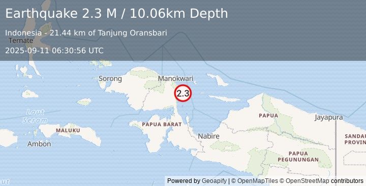 Earthquake West Papua Region, Indonesia (2.3 M) (2025-09-11 06:30:56 UTC)