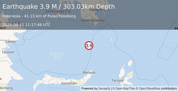 Earthquake Celebes Sea (3.9 M) (2025-09-11 11:17:46 UTC)
