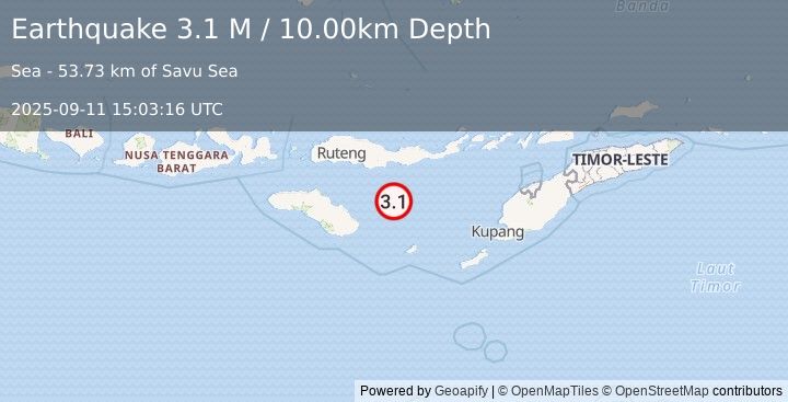 Earthquake Savu Sea (3.1 M) (2025-09-11 15:03:16 UTC)