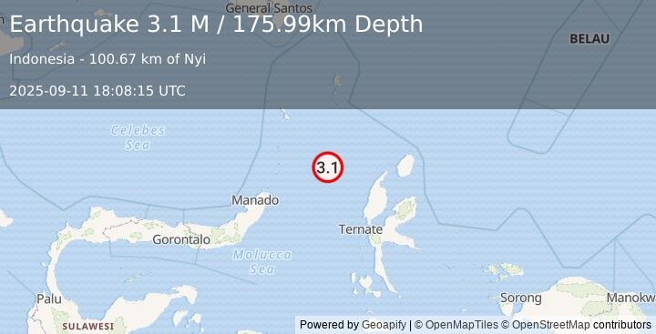Earthquake Celebes Sea (3.9 M) (2025-09-11 18:07:47 UTC)