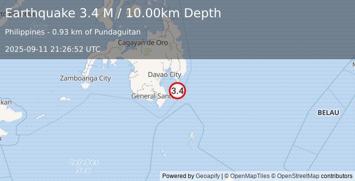 Earthquake Mindanao, Philippines (3.4 M) (2025-09-11 21:26:52 UTC)