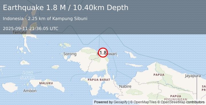 Earthquake West Papua Region, Indonesia (1.8 M) (2025-09-11 21:36:05 UTC)