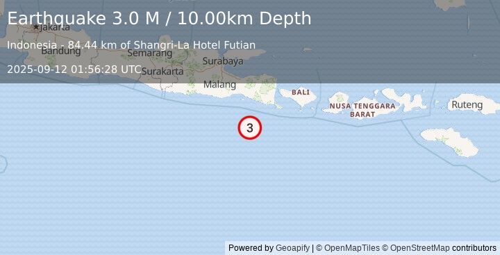 Earthquake South of Java, Indonesia (3.0 M) (2025-09-12 01:56:28 UTC)
