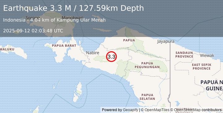 Earthquake West Papua, Indonesia (3.3 M) (2025-09-12 02:03:48 UTC)