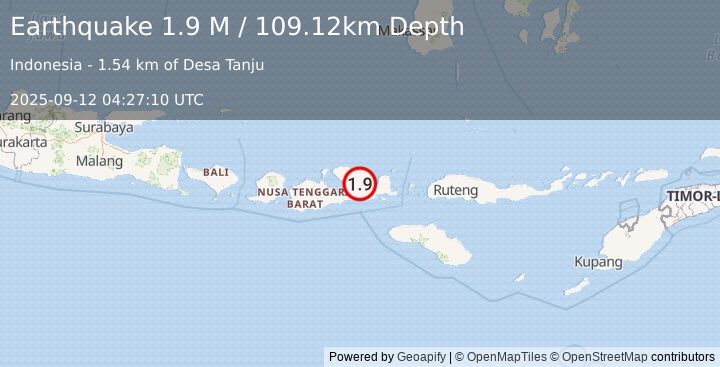 Earthquake Sumbawa Region, Indonesia (1.9 M) (2025-09-12 04:27:10 UTC)