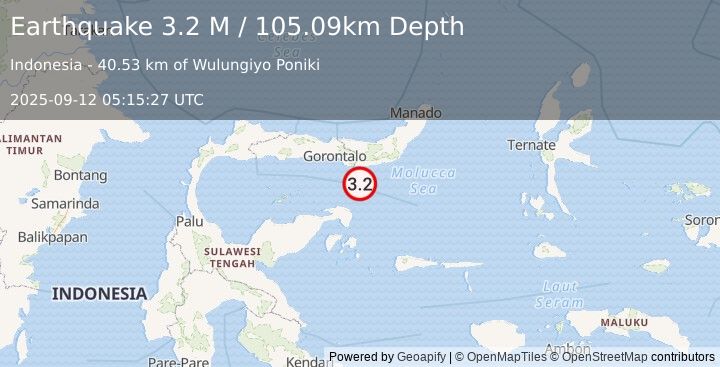 Earthquake Minahassa Peninsula, Sulawesi (3.2 M) (2025-09-12 05:15:27 UTC)
