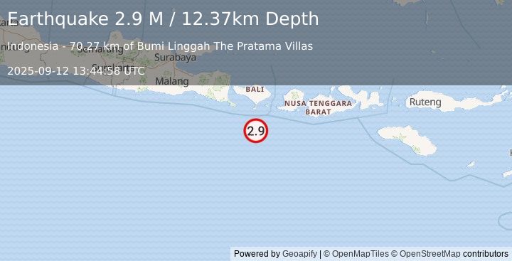 Earthquake South of Bali, Indonesia (2.9 M) (2025-09-12 13:44:58 UTC)