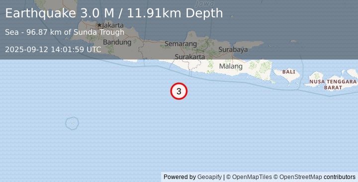 Earthquake South of Java, Indonesia (3.0 M) (2025-09-12 14:01:59 UTC)