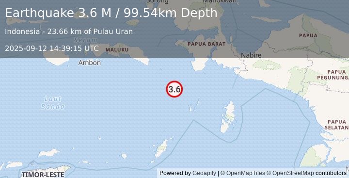 Earthquake West Papua Region, Indonesia (3.6 M) (2025-09-12 14:39:15 UTC)