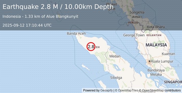 Earthquake Northern Sumatra, Indonesia (2.8 M) (2025-09-12 17:10:44 UTC)