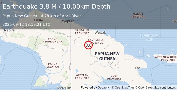 Earthquake New Guinea, Papua New Guinea (3.8 M) (2025-09-12 18:19:21 UTC)