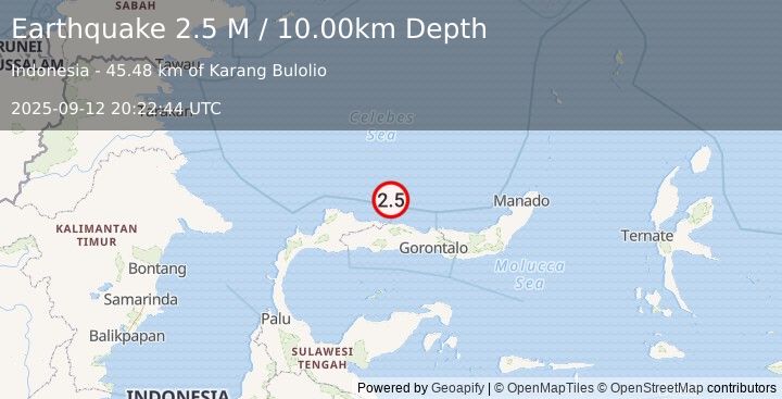 Earthquake Minahassa Peninsula, Sulawesi (2.6 M) (2025-09-12 20:22:45 UTC)