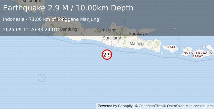 Earthquake Java, Indonesia (3.1 M) (2025-09-12 20:33:22 UTC)