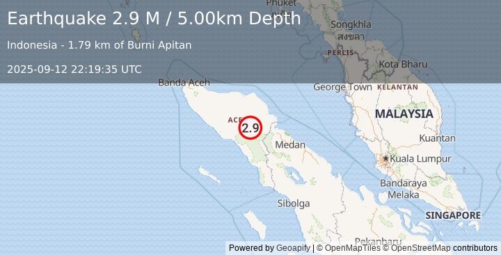 Earthquake Northern Sumatra, Indonesia (2.9 M) (2025-09-12 22:19:35 UTC)