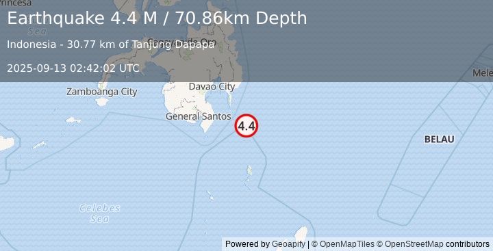 Earthquake Mindanao, Philippines (4.4 M) (2025-09-13 02:42:02 UTC)