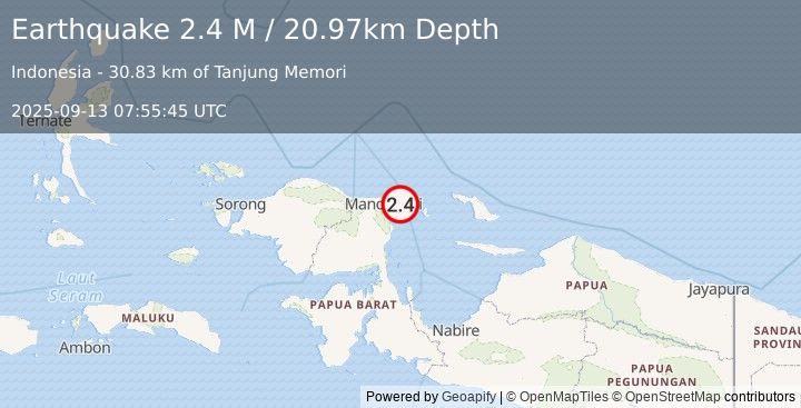 Earthquake West Papua Region, Indonesia (2.4 M) (2025-09-13 07:55:45 UTC)
