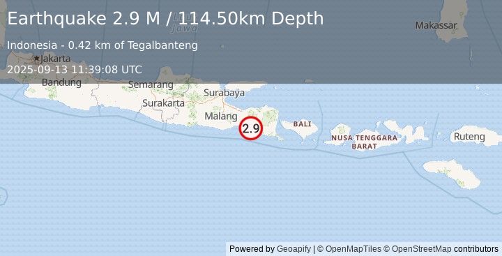 Earthquake Java, Indonesia (2.9 M) (2025-09-13 11:39:08 UTC)