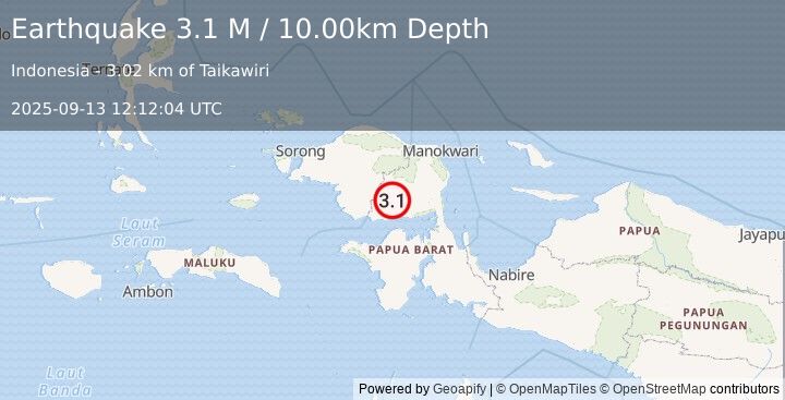 Earthquake West Papua Region, Indonesia (3.1 M) (2025-09-13 12:12:04 UTC)