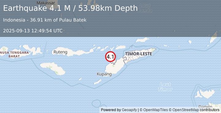 Earthquake Timor Region (4.1 M) (2025-09-13 12:49:54 UTC)