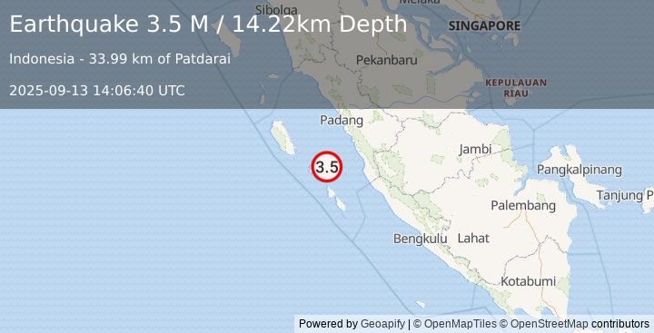 Earthquake Southern Sumatra, Indonesia (3.5 M) (2025-09-13 14:06:40 UTC)
