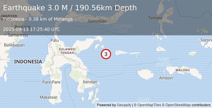 Earthquake Sulawesi, Indonesia (3.0 M) (2025-09-13 17:25:40 UTC)