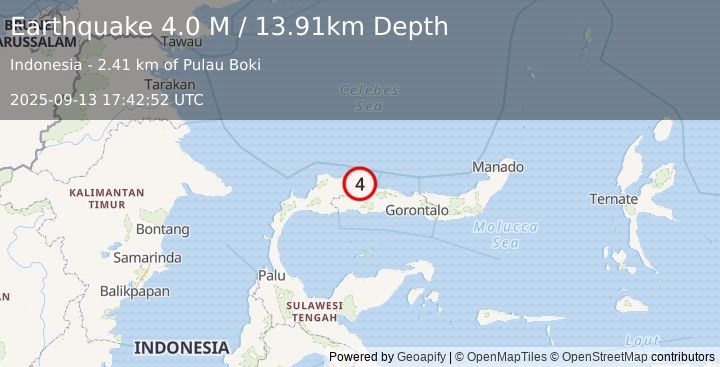 Earthquake Minahassa Peninsula, Sulawesi (4.0 M) (2025-09-13 17:42:52 UTC)