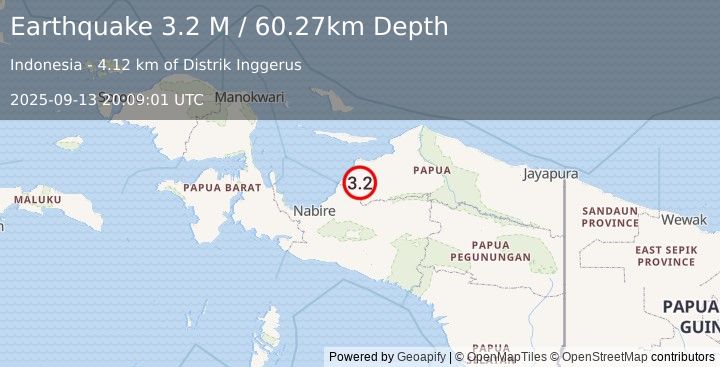 Earthquake West Papua Region, Indonesia (3.2 M) (2025-09-13 20:09:01 UTC)