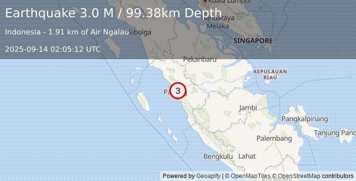 Earthquake Southern Sumatra, Indonesia (3.0 M) (2025-09-14 02:05:12 UTC)