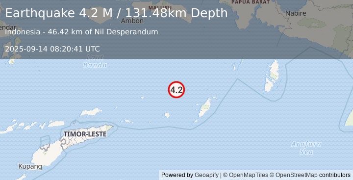 Earthquake Banda Sea (4.2 M) (2025-09-14 08:20:41 UTC)