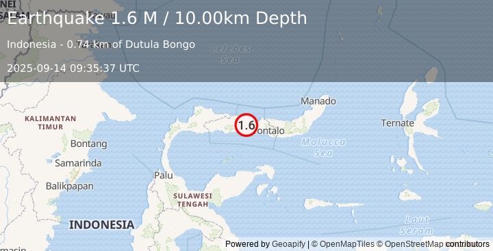 Earthquake Minahassa Peninsula, Sulawesi (1.6 M) (2025-09-14 09:35:37 UTC)