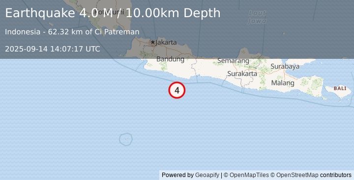 Earthquake Java, Indonesia (4.0 M) (2025-09-14 14:07:17 UTC)