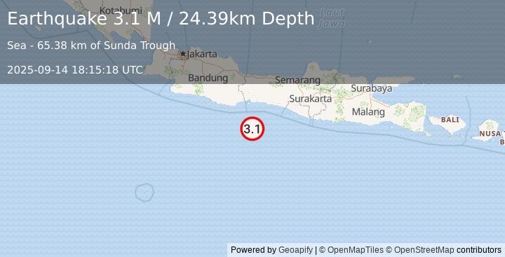 Earthquake Java, Indonesia (3.1 M) (2025-09-14 18:15:18 UTC)