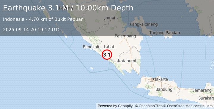 Earthquake Southern Sumatra, Indonesia (3.1 M) (2025-09-14 20:19:17 UTC)