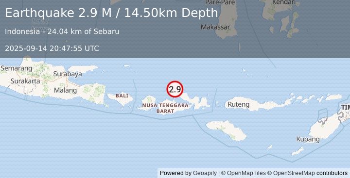Earthquake Bali Sea (2.9 M) (2025-09-14 20:47:55 UTC)