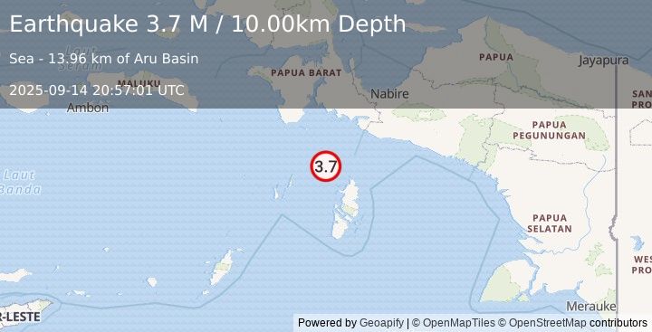 Earthquake Aru Islands Region, Indonesia (3.7 M) (2025-09-14 20:57:01 UTC)