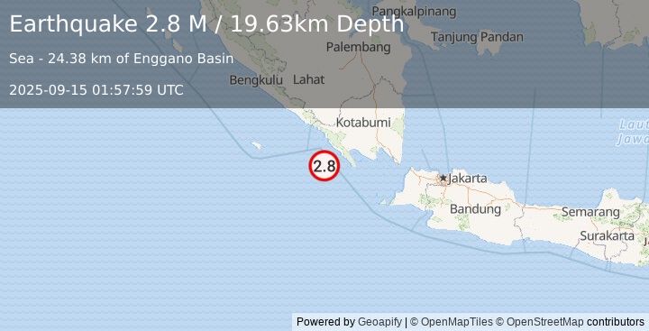 Earthquake Southern Sumatra, Indonesia (2.8 M) (2025-09-15 01:57:59 UTC)