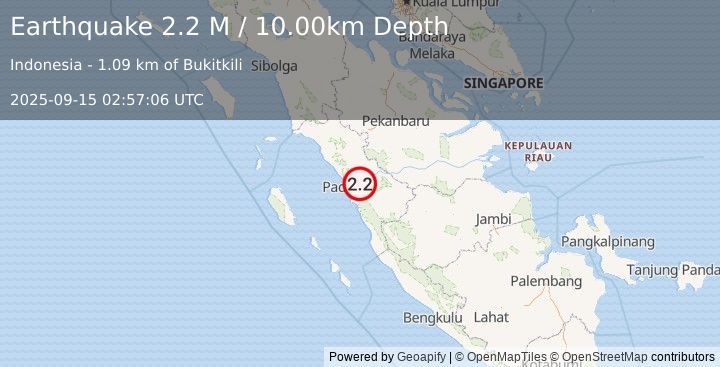 Earthquake Southern Sumatra, Indonesia (2.2 M) (2025-09-15 02:57:06 UTC)