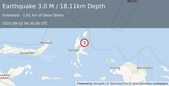 Earthquake Halmahera, Indonesia (3.0 M) (2025-09-15 04:30:56 UTC)