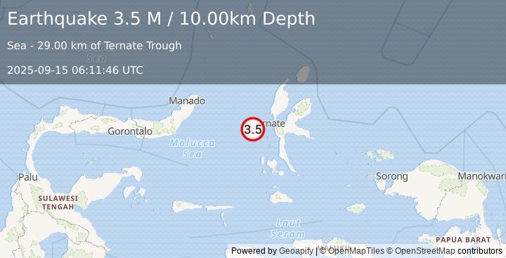 Earthquake Northern Molucca Sea (3.5 M) (2025-09-15 06:11:46 UTC)